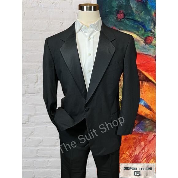 Giorgio Fellini Mens 46R 38x31 Black Tuxedo 2-Piece Set Tux Black Tie - Picture 1 of 16